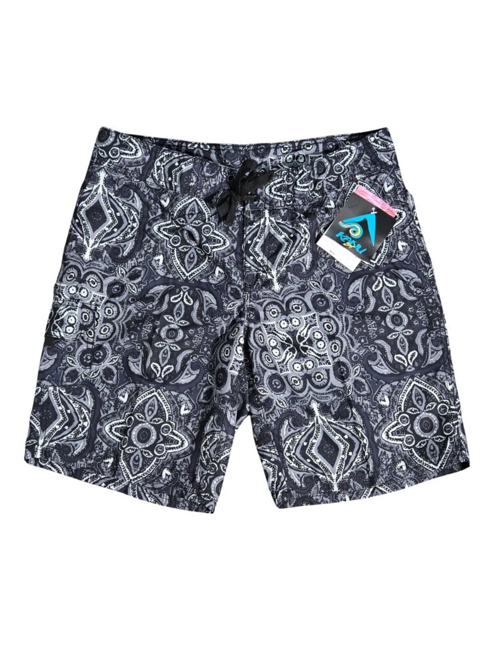 NWT Kanu Surf Men's Grey Paisley Quick Dry Lined Swim Trunks Board Shorts Small
